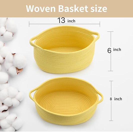 Yellow Woven Storage Basket with Handle – Versatile DIY Gift Basket for Valentine's Day, Baby Shower, Burr, Fundraisers – Decorative Organizer for Baby Toys, Pets & Home Storage