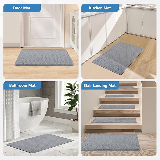 Non Slip Stair Treads Landing Rug for Wooden Steps Indoor, 20"X32" Landing Slip Resistant Stair Rugs for Kids and Dogs, Polyester Stair Landing Mat,Grey
