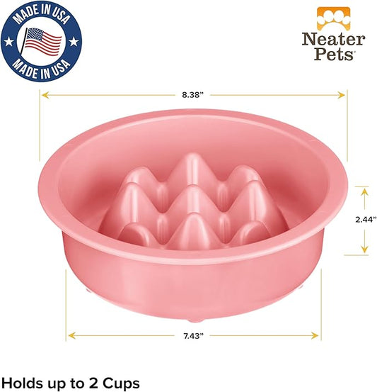 The Niner Slow Feed Bowl - Raised Peaks Slow Down Pets Eating - Fits Elevated Feeders Including Neater Feeder Large Sizes - Gentle on Teeth and Gums - Holds up to 2 Cups (Pink)