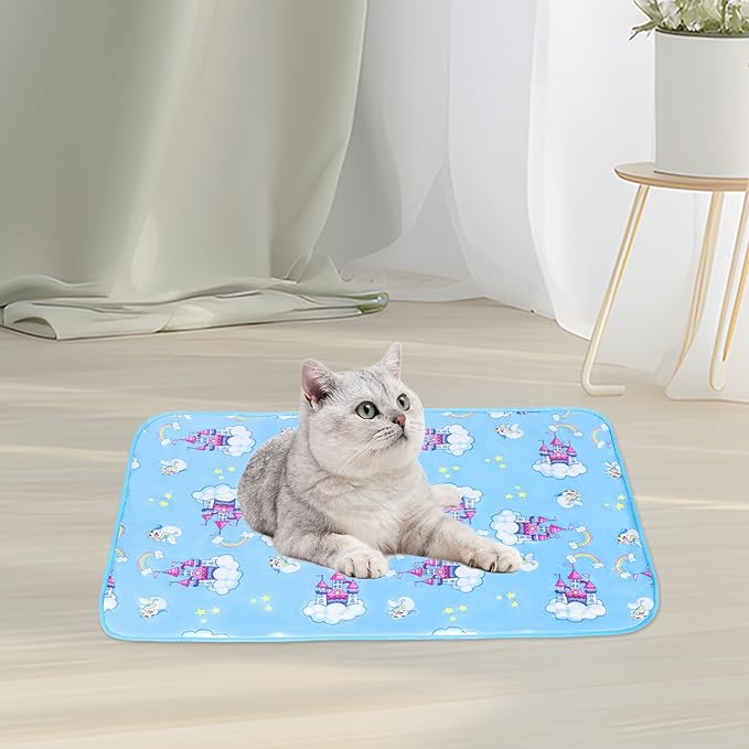 NACOCO Summer Pet Cooling Mat - Cat Dog Cushion Pad Sleeping Cool Castle Comfortable Soft for Pets Kids and Adults (Blue Castle, M)
