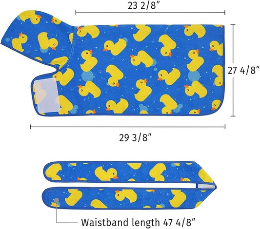 HDE Dog Bathrobe Super Absorbent Quick Drying Puppy Towel Wrap Coat Adjustable After Bath Robes with Hood for Dog Sizes S-XXL Blue Rubber Ducks L