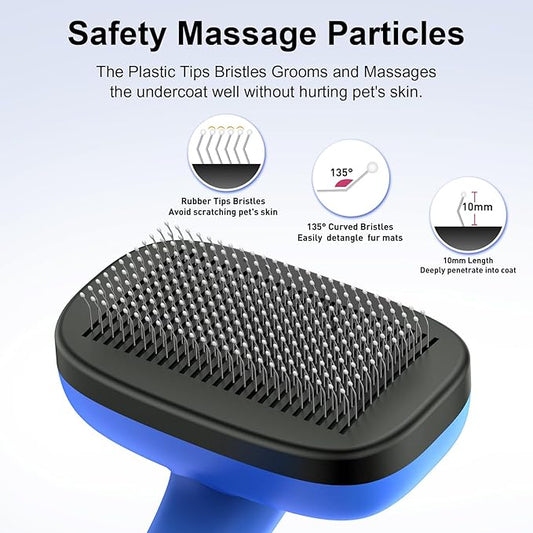Self Cleaning Slicker Brush for Dog, Cat, Skin Friendly Shedding & Grooming Tool for Long and Short Haired Pets, Easy Clean Retractable Bristles, Blue