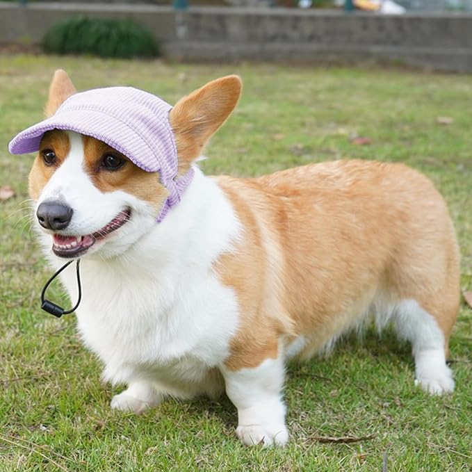 Dog Baseball Cap, Dog Cat Summer Beach Visor Hat with Ear Holes, Adjustable Puppy Sunbonnet Headdress (Purple, Large)