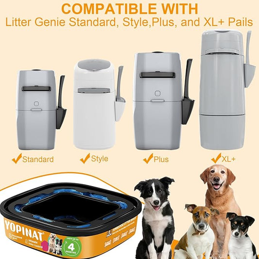 2 IN 1 Genie Refill Bags for Dog Cat 2 Pack - Total 56FT Lasts Up to 8 Months - Superior Odor Control for Dog Poop Cat Litter Bags - Pet Waste Refill Bags Fits Pet Genie and Litter Genie Pails