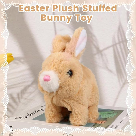 Easter Bunny Toy, Rabbit Interactive Hopping Electronic Pet Plush Bunny Toy with Sounds and Movements Animated Walking Wiggle Ears Twitch Nose(Brown)