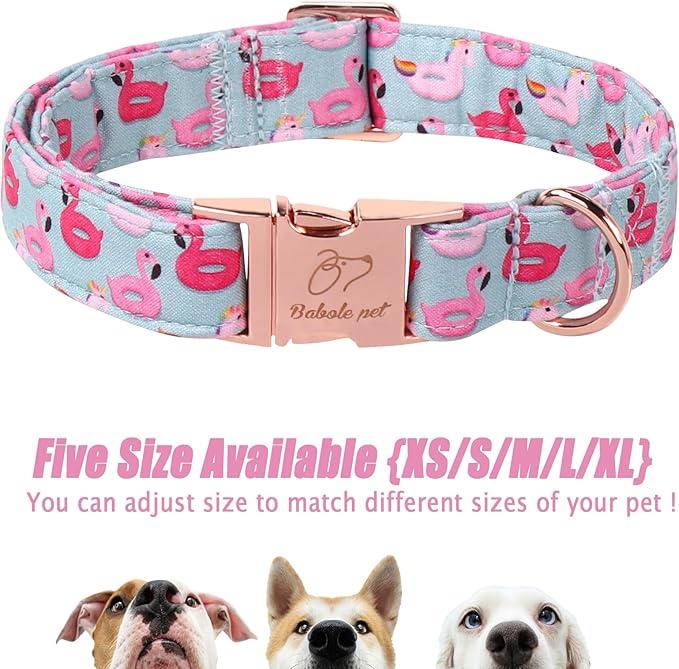 Adjustable Summer Dog Collar - Cute Pink Flamingo Dog Collars for Giant Large Dogs, Durable Boy Girl Dogs Heavy Duty Metal Buckle Collar XL