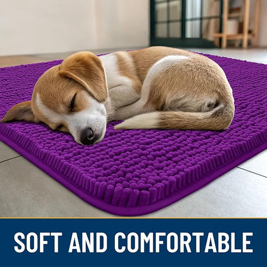 Smiry Dog Door Mat for Muddy Paws 47x24, Absorbs Moisture and Dirt Doormat, Non-Slip Washable Quick Dry Chenille Front Door Mat Indoor Entrance, Entryway Carpet for Inside Floor, Purple
