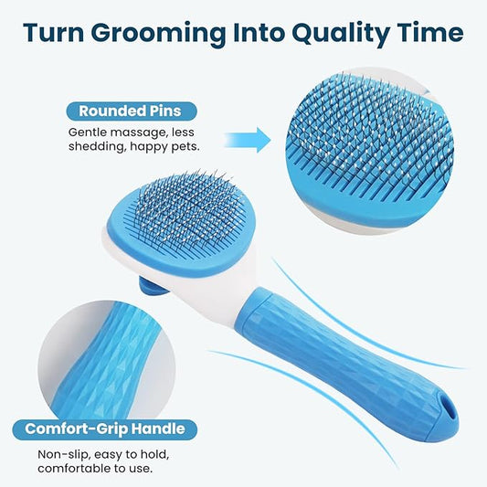 Analan 3-in-1 Pet Hair Remover & Grooming Set for Dogs & Cats – Self-Cleaning Brush for Shedding, Cat Brush, Metal Fur Remover for Couch Carpet & Car, and Rubber Tool for Clothes & Bedding