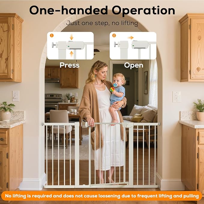 29.5-46" Magnetic Baby Gate for Stairs, Baby Safety Essentials, Auto Close Gate for Doorways, Easy Install Pressure Mounted Dog Gate Indoor, Pet Gates for Dogs, White (2 Pack)