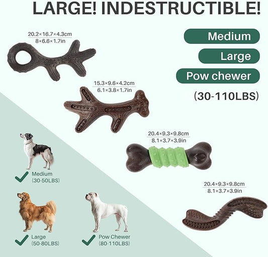 Gardner Pet 4-Pack Dog Chew Toy, Long Lasting Interactive Dog Toys Add Shredded Coconut Nylon+TPR,Teeth Cleaning and Training Toy for Medium/Large Breed,Bacon Flavor(Antler-L/S+Bone-S+Cookie)