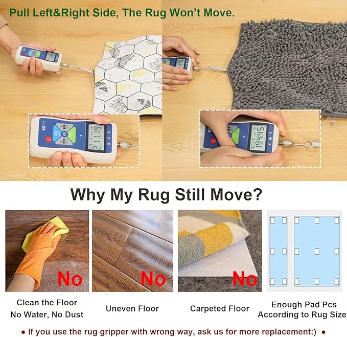 Rug Gripper Non Slip - Self Adhesive Rug Pads Grippers for Hardwood Floors and Tiles, Reusable Carpet Tape for Area Rugs, Cuttable Rug Stickers Keep Corners Flat (12x12cm)