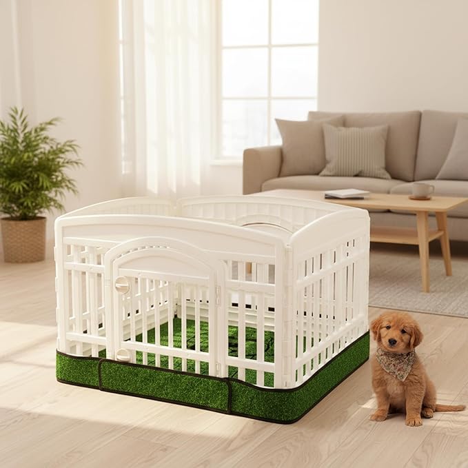 Dog Playpen Bottom Pad Fits for 36 Inch 4 Panels Exercise Pet Playpen, Dog Crate Pad Puppy, Hoop and Loop Design (Note: Playpen Not Included). Green Golden Doodle