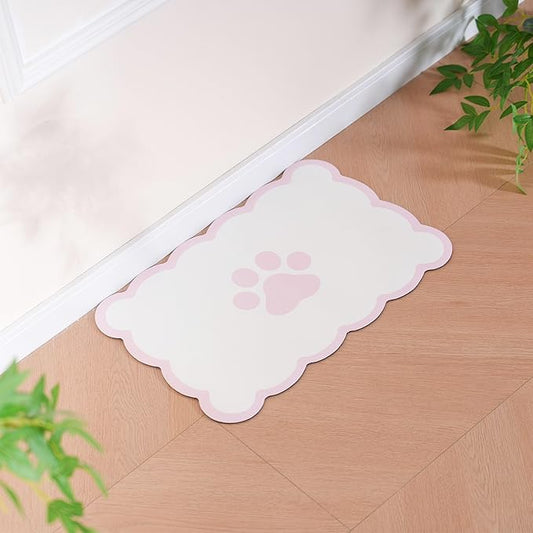 Ralxion Scalloped Dog Feeding Mat, Absorbent Mats for Dog Food and Water Bowl, Dispenser, Cute Elegant Aesthetic Preppy Pastel Pink Scallop Pet Placemat for Dogs, Cats, Puppy Accessories, 14" X 19”