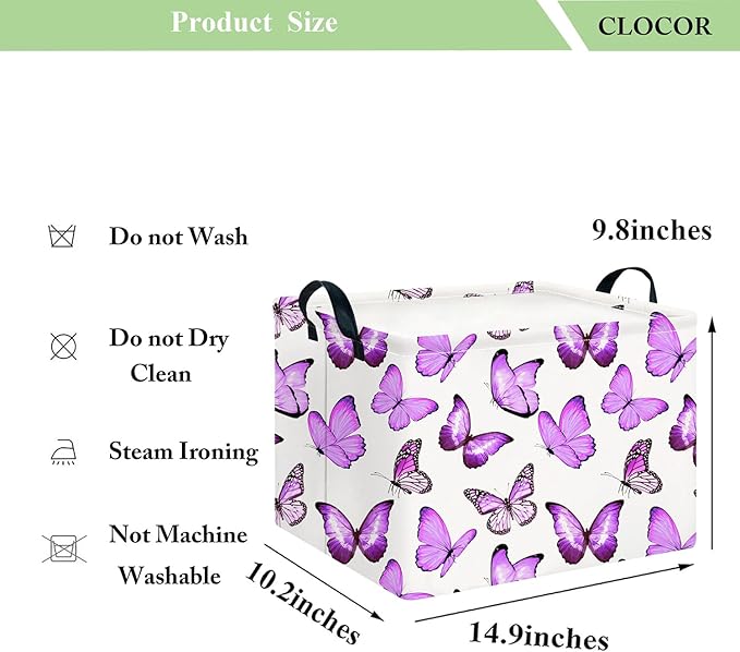 CLOCOR Rectangular Storage Basket,Collapsible Cute Pattern Storage Bin,Waterproof Books Box with Handles,Gift Basket(Deeppurple Butterfly)