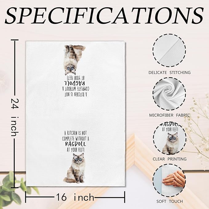 Funny Ragdoll Cat Kitchen Towels, Ragdoll Cat Mom Lady Lovers Gifts for Women Hand Towels, Gifts for Pet Lovers Dishcloths Dish Towel for Kitchen 16x24 Inches Set of 2