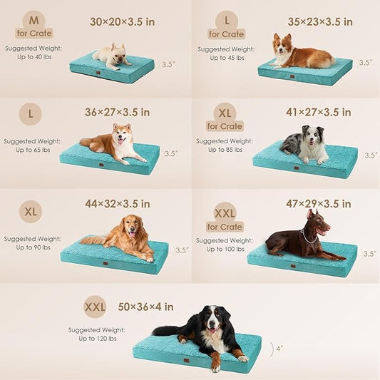 EHEYCIGA Orthopedic XXL Dog Beds for Jumbo Dogs with Removable Washable Cover for Crate, Turquoise Blue, 47x29