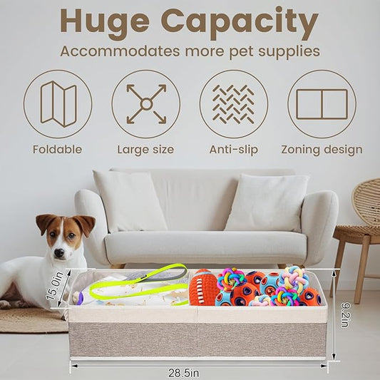 Large Dog Toy Basket With Handle, Foldable Dog Toy Box for Living Room Area, 28.5" Basket for Dog's Toys, Clothes, Organizers and Storage with Hard Board, Anti-slip for Pet Toys (Brown, Large)