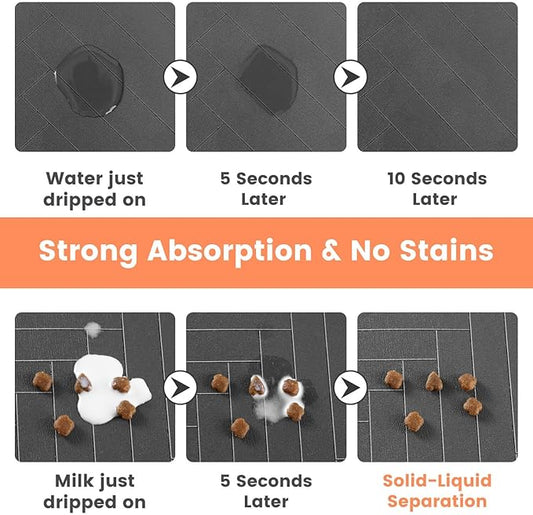Pet Feeding Mat-Absorbent Pet Placemat for Food and Water Bowl, with Waterproof Rubber Backing, Quick Dry Water Dispenser Mat for Dog and Cat (24"x16", Striped Dark Gray)