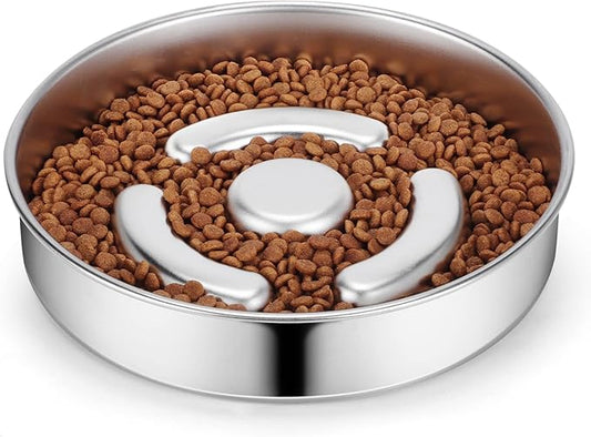 Stainless Steel Non Slip Slow Feeder Dog Bowl, 4 Cups Metal Dog Food Bowls for Medium and Large Dogs, Fun Bloat Stop Pet Bowl Dogs Water Bowl for Fast Eaters, Slows Down Pets Eating