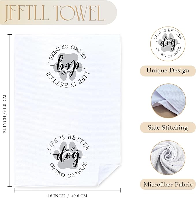 Funny Dog Lover Kitchen Towels, Pet Lover Gifts Dish Tea Towels for Kitchen Decor, Life is Better with a Dog Decorative Hand Towel for Bathroom, 16x24 Inch