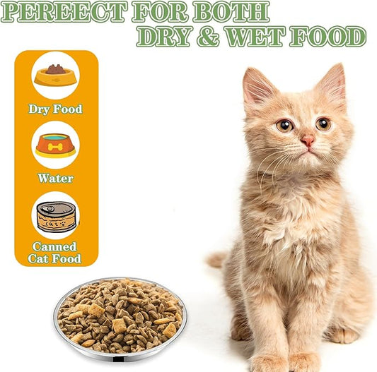 5Packs Cat-Bowls Cat Food Bowl - Thickened 6.2 Inch 304 Stainless Steel Cats Feed Bowl for Indoor Cats Shallow and Wide Whisker Fatigue Relief Pet Feeding Plates for Kitten Puppy Small Dog (5 Packs)