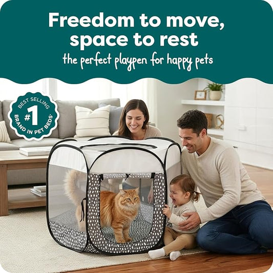 FurHaven Portable Pet Playpen for Dogs & Cats, Foldable Indoor Kitten Playpen with Mesh Sides, Pop Up Travel Dog Pen, Medium, Gray Pebbles