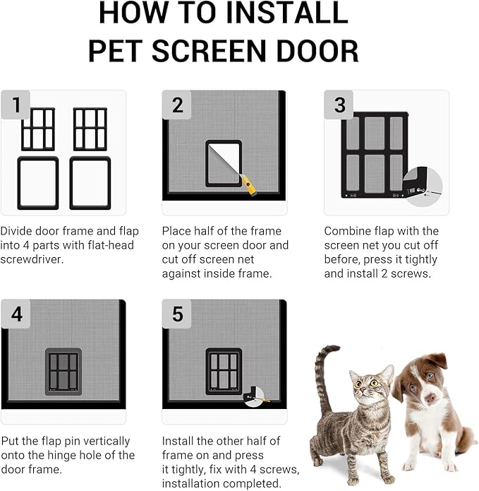 Namsan Cat Door Screen Door, Passage 8.3 x 10.3 inches, Small Dog Door for Sliding Door, Magnetic Auto Closing, Cat Screen Window, Lockable, Black