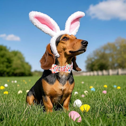 Maca Bates Easter Day Dog Collar with Fancy Bow Tie for Small Girl Boy Dogs, Pink Easter Egg,Chick Pattern,Adjustable Durable Soft Breakaway Collars for Male Female Puppy