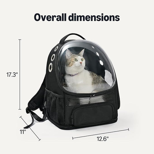 Amazon Basics Pet Carrier Backpack for Small Cats & Dogs, Collapsible Travel Carrier with Bubble Window & Breathable Mesh, Foldable for Travel, Black