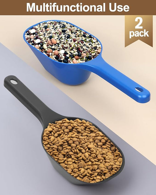 2 Pack Dog Food Scoop, 1 Cup Pet Food Scoop With Measuring Lines (Black and Blue)