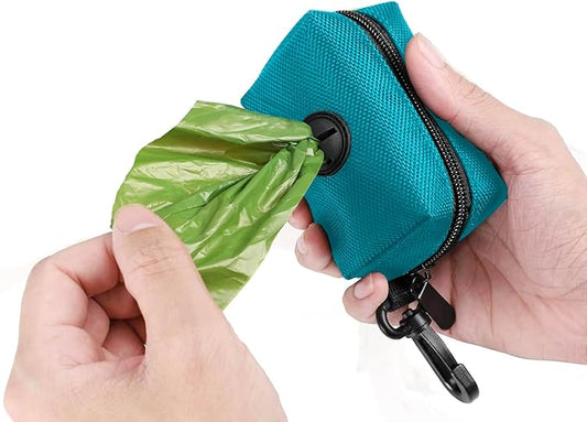 Cutie's PetBox Waste Bag Holder Pouch and Dispenser with Zipper for Dog Leashes, Durable Lightweight Nylon (Blue)
