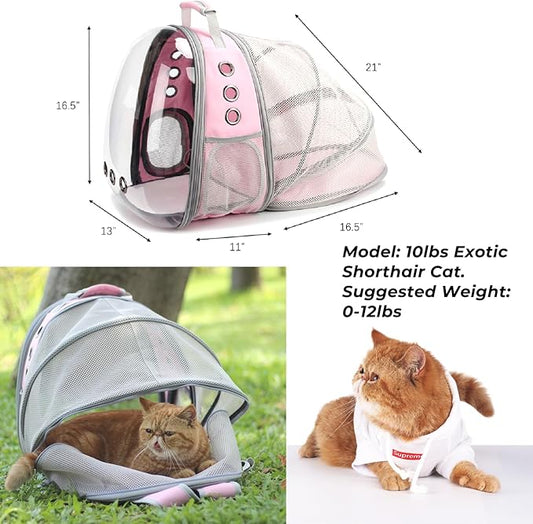 Lollimeow Cat Carrier Backpack, Expandable Bubble Pet Carrier for Cats and Small Dogs, Airline Approved Travel Backpack for Hiking, Walking & Outdoor Adventures - Supports up to 14 lbs