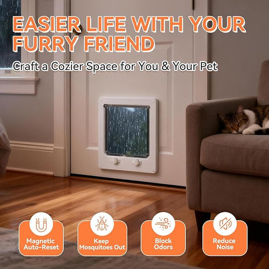 LIBBEPET Cat Door Interior Door, Indoor Cat Doors, X-Large Pet Doors for Cats Up to 25 lbs(Frame Size 9.8" x 11.6"), Upgraded 4 Way Locking Kitty Door for Interior & Exterior Doors, Easy to Install