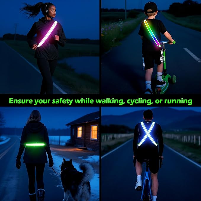 Reflective Sash Gear for Walking at Night,Flashing LED Reflective Belt Safety Lights for Walkers Night Dog Walking Biking Running,High Visibility Rechargeable With Wear 2 Ways for Men Women