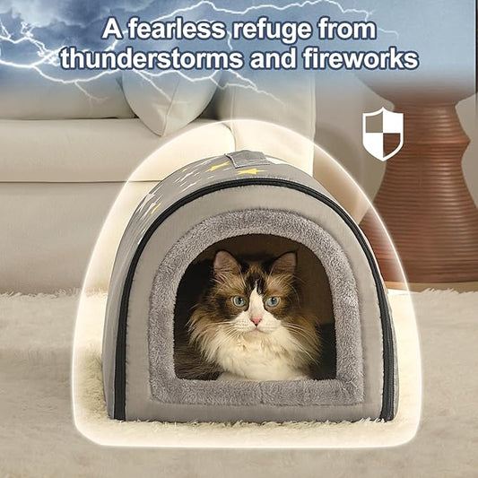 Jiupety Indoor Dog House, 2 in 1 Portable Foldable House Bed with Cover, Pet Tent & Cave Bed for Cats and Small Dogs, M(17"×14"×13"), Up to 9 Lb, Grey