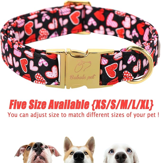 Valentines Dog Collar, Cute Heart Valentine Pet Collar with Metal Buckel, Durable Adjustable Holiday Dog Collars for Small Medium Large Dogs S