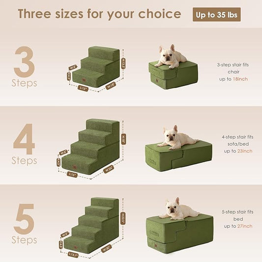 EHEYCIGA Dog Stairs for High Bed 22.5" H, 5-Step Dog Steps for Bed, Pet Steps for Small Dogs and Cats, Non-Slip Balanced Pet Ramp Indoor, Olive Green