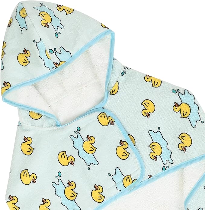 HDE Dog Bathrobe Super Absorbent Quick Drying Puppy Towel Wrap Coat Adjustable After Bath Robes with Hood for Dog Sizes S-XXL Rubber Duck Puddles S