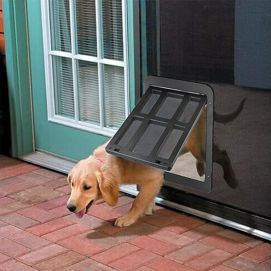 LESYPET Dog Screen Door, Inside Flap 14.4 x 11.2 Inches, Magnetic Self Closing, Dog Door for Screen Doors Sliding Doors, Flap Lockable, Black