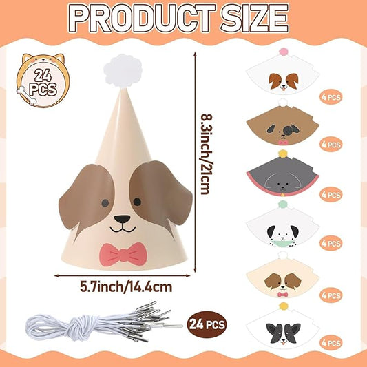 24PCS Pet Dog Birthday Party Hats Cute Puppy Themed Party Cone Hats Colorful Dog Birthday Parties Decorations Costume Headwear for Cosplay Dress Up Puppy Parties Supplies