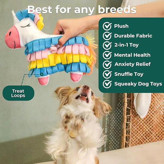 Snuffle Dogs Toys Plush Stuffed Puppy Toy No Squeaky Treat Hide for Medium, Small Dogs and Puppies Slow Feeder, Machine Washable, Pet Supplie Toys for Dogs to Keep Them Busy, Sunshine Rainbow Horse