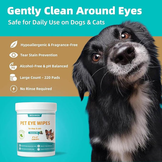 Eyes Wipes for Dogs & Cats 220 Counts, Grooming Kit Care for Dogs and Cats, Prevent Tear Stains, Eye Debris, Discharge, Mucus Secretions,Coconut Scent