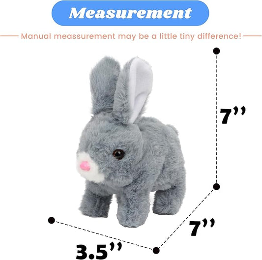 Hopearl Hopping Rabbit Interactive Electronic Pet Plush Bunny Toy with Sounds and Movements Animated Walking Wiggle Ears Twitch Nose Gifts for Toddlers Birthday, Gray, 7''