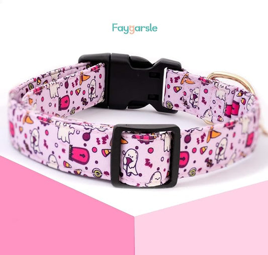 Faygarsle Fall Dog Collar - Adorable Ghost Pattern Halloween Neckwear for Small Medium Large Dogs - Purple Autumn Collar for Boy Girl Pets - Size S