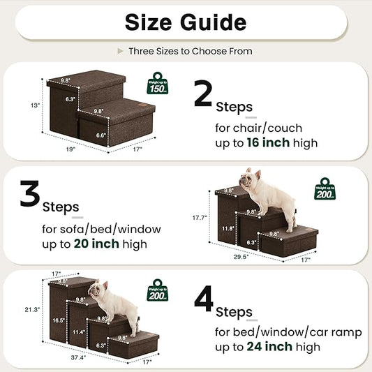 Love's cabin Dog Stairs with Storage 13" H, Foldable Pet Stairs for Small Medium or Large Dogs, Cat Puppy Steps Ramp with Zip up to 150 lbs, Coffee, 2 Steps