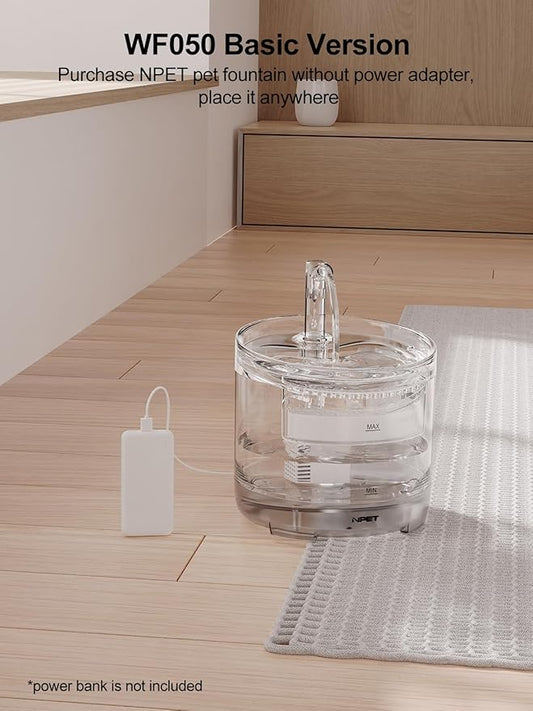 NPET Cat Water Fountain WF050TP 1.5L Automatic Pet Drinking Fountain with Replacement Faucet Kit(No Adapter