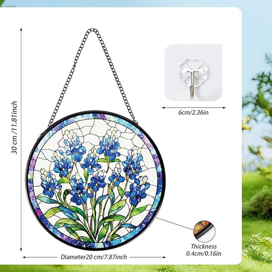 Stained Glass Window Hanging, Forget-Me-Not Sun Catcher Gift for Housewarming, Forget Me Not Suncatchers Gifts for Plant Lover Friends Home Decor 8 Inch