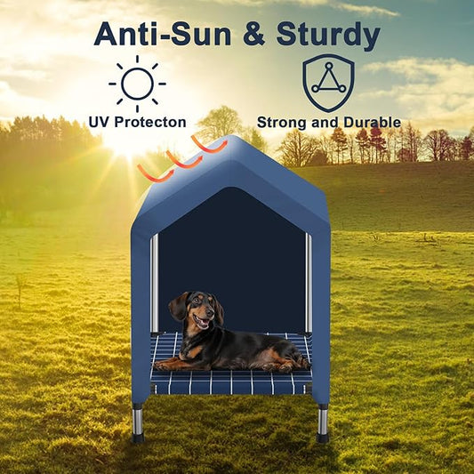 2 in 1 Elevated Dog House - Rainproof Dog Tent Cat House, Dog Sunshade Tent, Pet House - Ventilated Elevated Floor, Raised Pet Shelter for Small