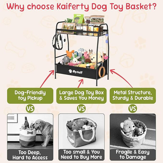 Large Dog Toy basket, Toy Box for Dogs, Pet Toys Bin Dog Metal Wire Basket for Toys, Food Storage, Storage Organizer Chest Storage, Toy Box for Living Room Area (Black)