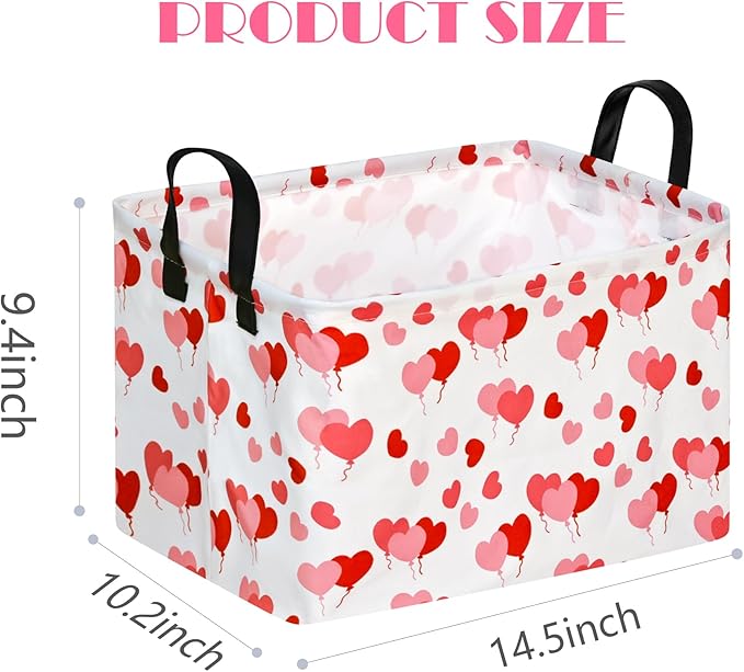Empty Gift Basket for Girls Heart Print Storage Cube for Women, Closet Shelf Waterproof Organizer Bins with Handles Waterproof Nursery hamper Kids Toys Books Box Room Deco